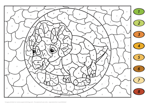 Triceratops Color By Number Coloring Page